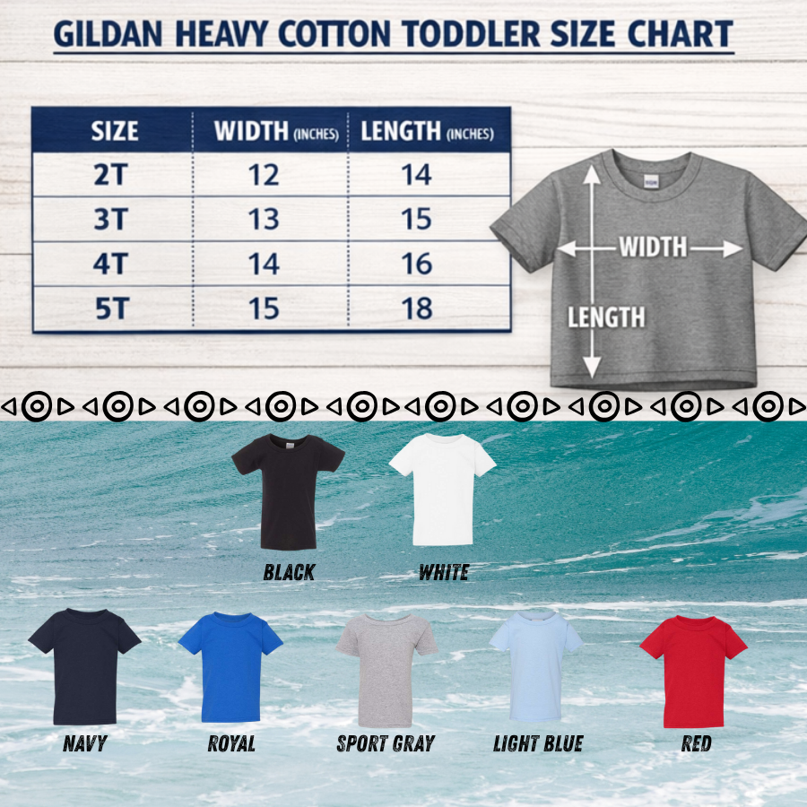 Gildan Heavy Cotton Toddler size chart kids tee sizing guide Spam Loves Rice