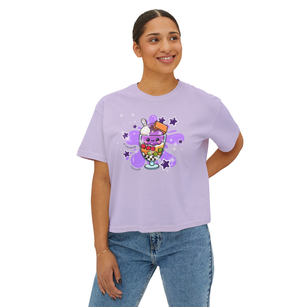 Halo Halo Boxy Tee in orchid - garment dyed Filipino dessert graphic tee by Spam Loves Rice. 