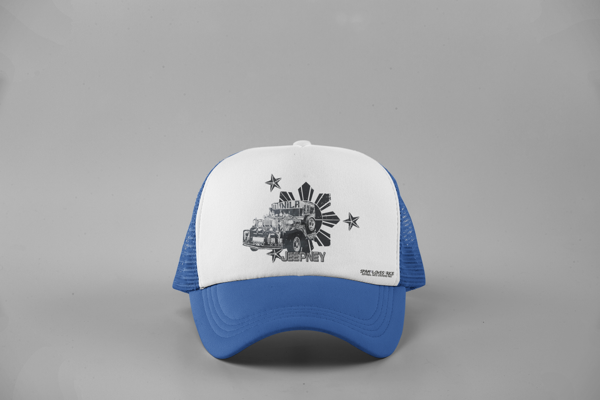 Jeepney Curvebill Snapback white and blue trucker hat Filipino streetwear