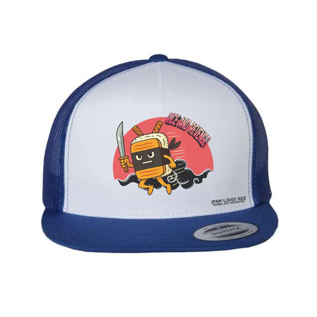 Rice and Revenge Musubi Ninja flatbill snapback hat blue Filipino Hawaiian streetwear Spam Loves Rice