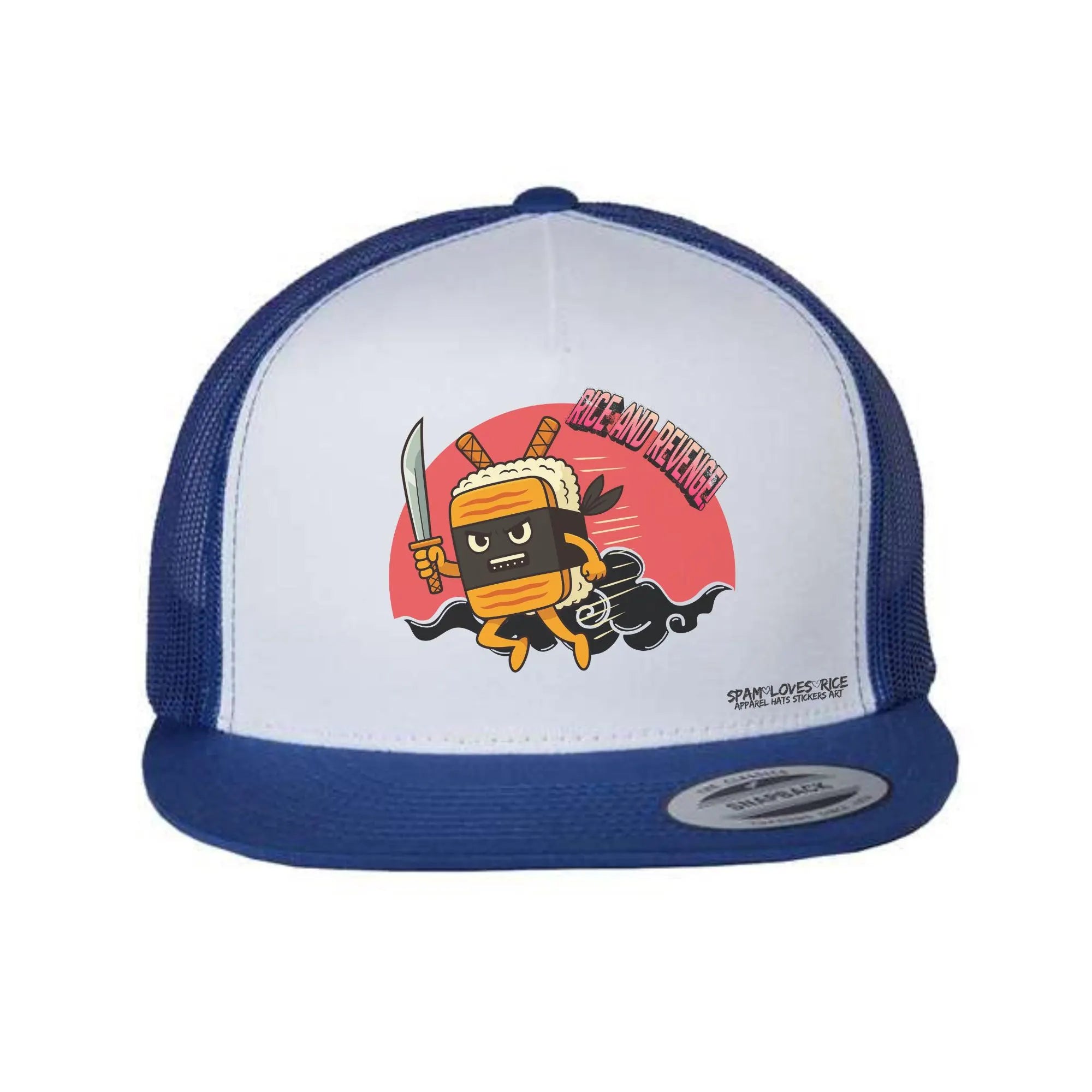 Rice and Revenge Musubi Ninja flatbill snapback hat blue Filipino Hawaiian streetwear Spam Loves Rice