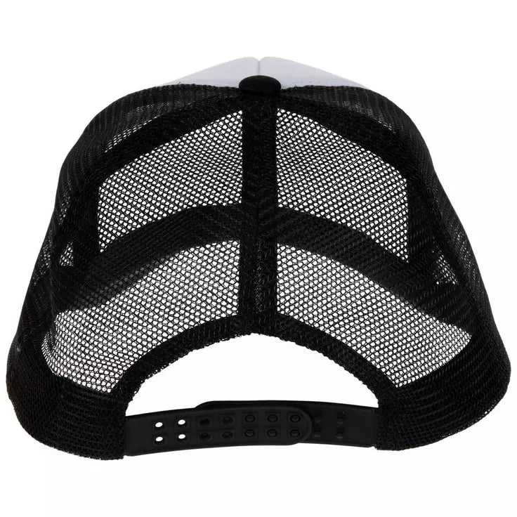 Halo halo trucker hat in black mesh back view 