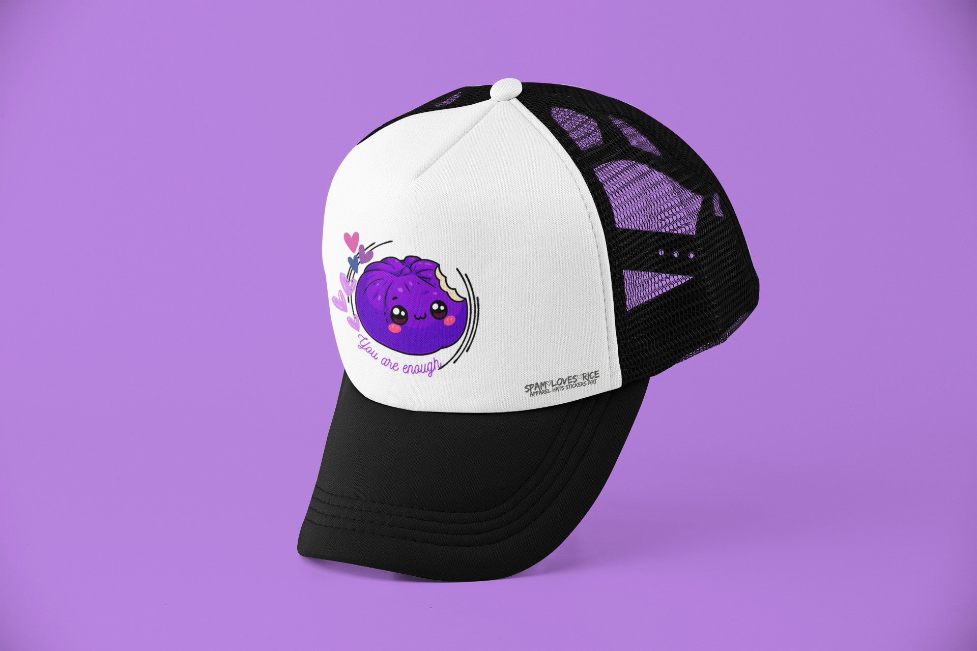 You Are Enough siopao curvebill snapback hat in black and white