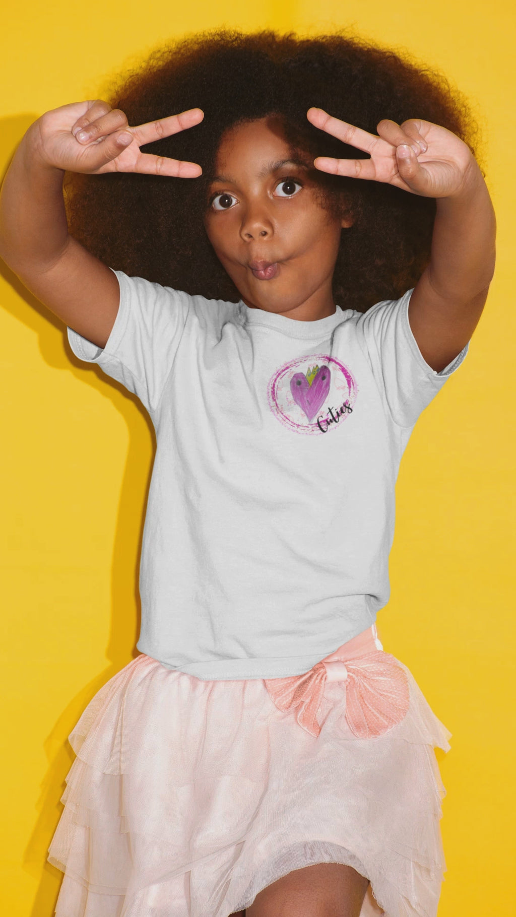 Cuties kids girls graphic tee front lifestyle video V's Designs youth streetwear Spam Loves Rice