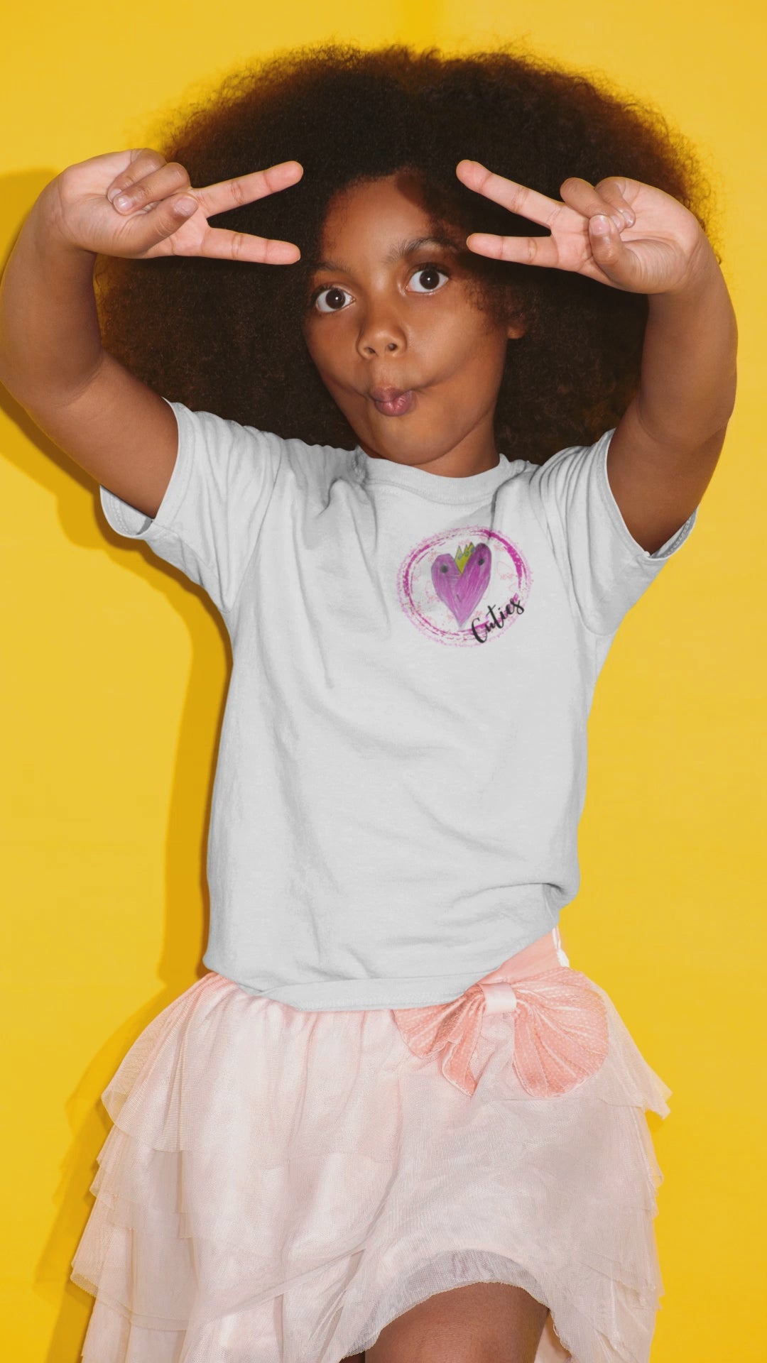 Cuties kids girls graphic tee front lifestyle video V's Designs youth streetwear Spam Loves Rice