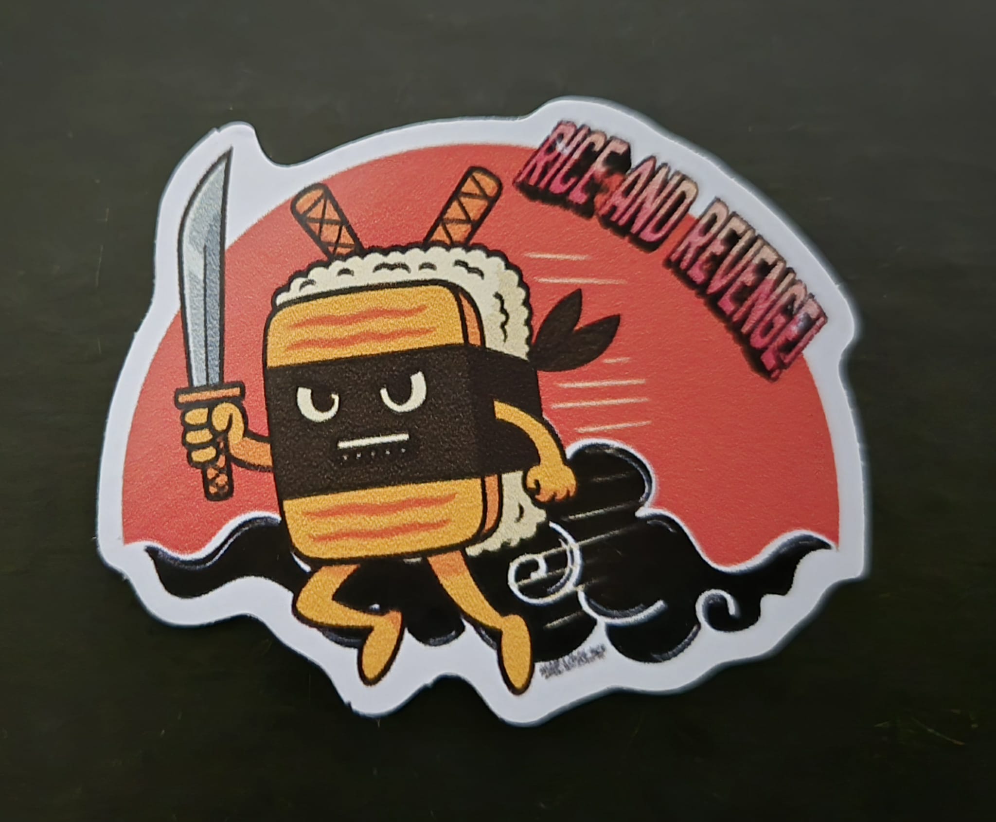 Rice and Revenge Musubi Ninja vinyl sticker Filipino Hawaiian streetwear Spam Loves Rice