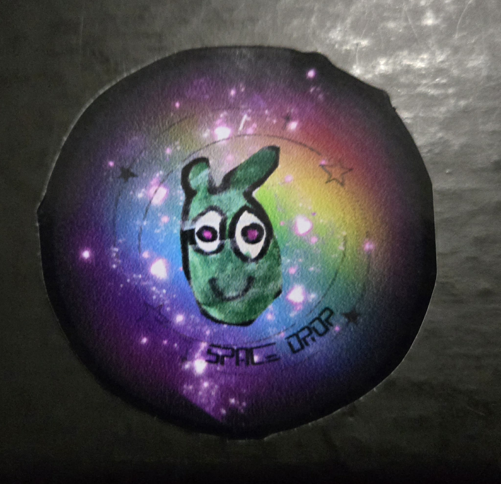 Space Drop alien galaxy vinyl sticker black background V's Designs Spam Loves Rice original artwork