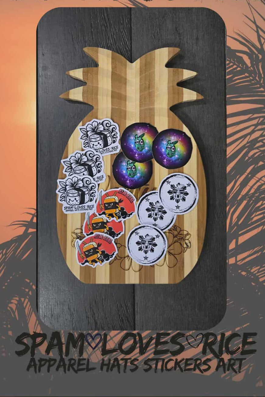 Filipino Hawaiian inspired vinyl sticker bundle Spam Loves Rice streetwear